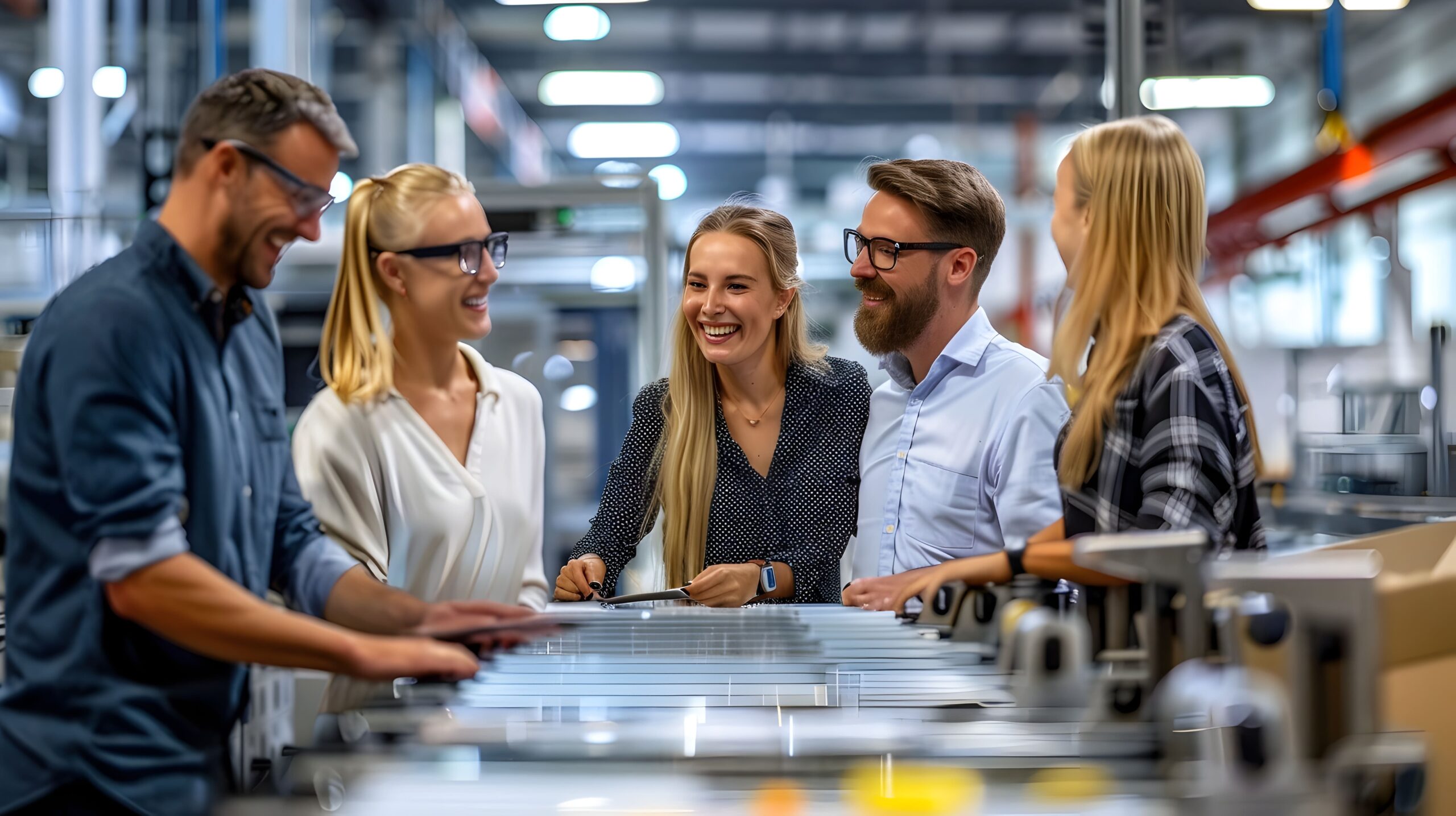 Pracownicy na hali produkcyjnej – szkolenia Six Sigma i zarządzanie projektami